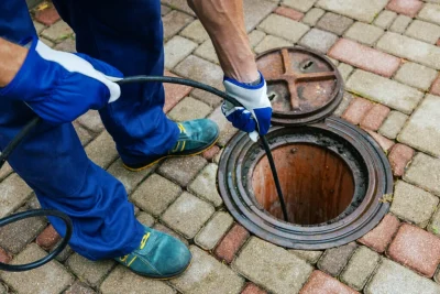 Plumber cleaning an outdoor sewer drain in York
