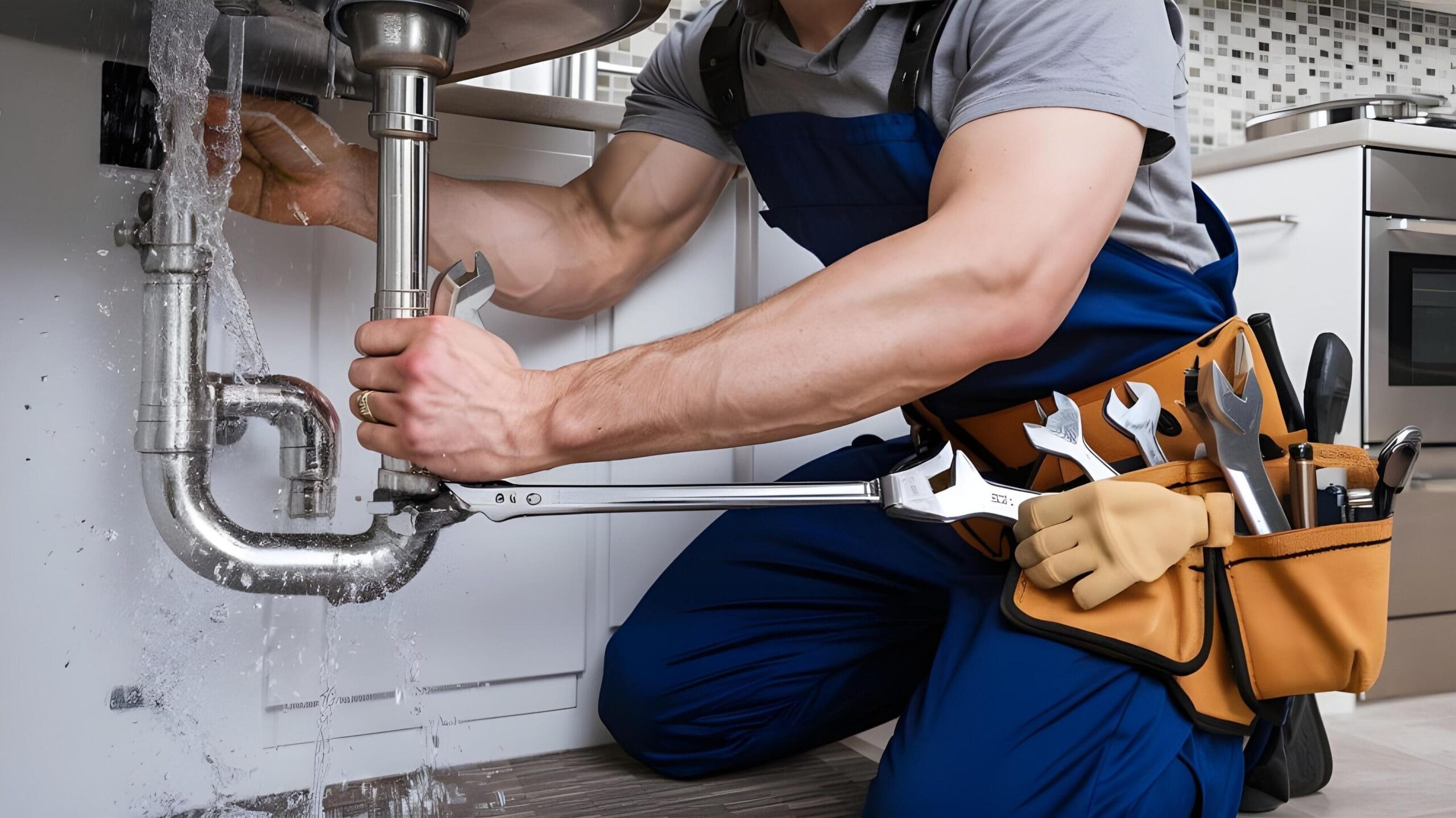 Plumber tightening a residential plumbing pipe in York