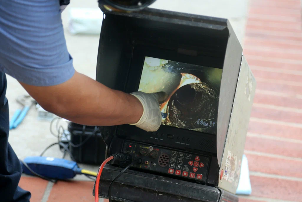 Technician viewing a drain inspection camera in York